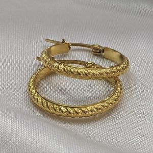 Hoop Earrings 20MM Gold Plated Over Stainless Steel Hoop With Beautiful Details